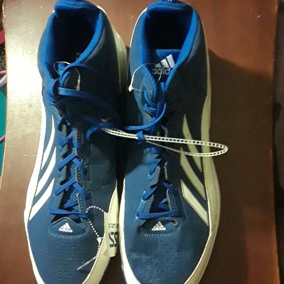 Adidas Men's Baseball Blue White Metal Cleats NEW - Picture 2 of 4